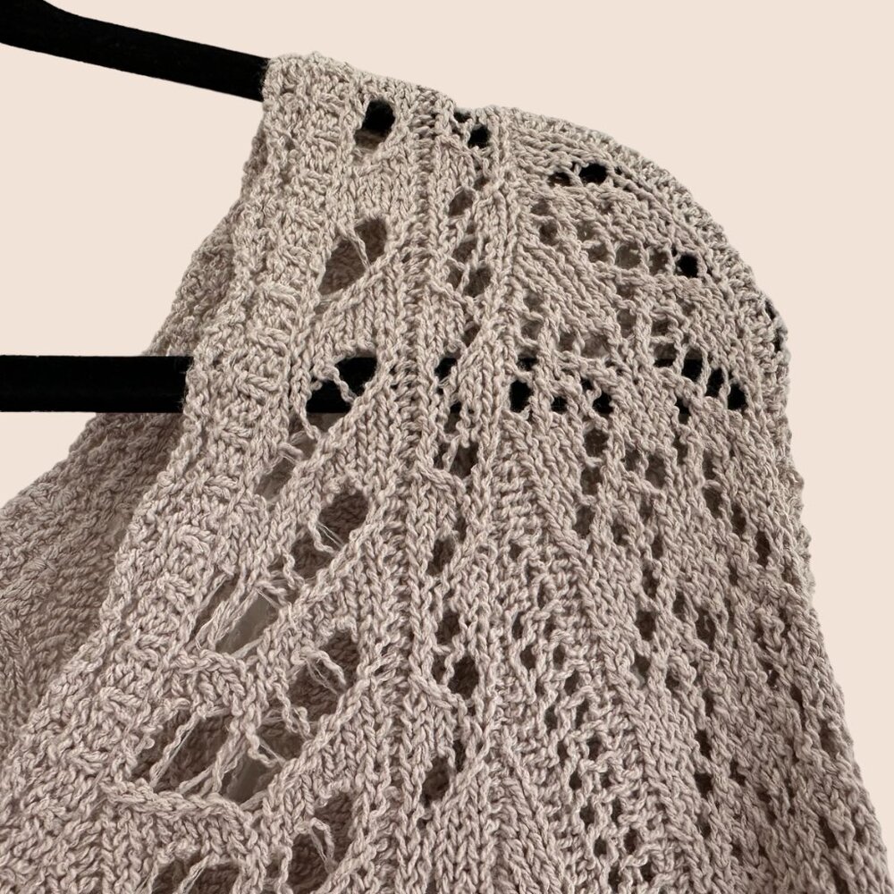 Free People Boho Crochet Tie Open Back S Top Stone Beige Tan Long Sleeves EUC - Picture 8 of 13